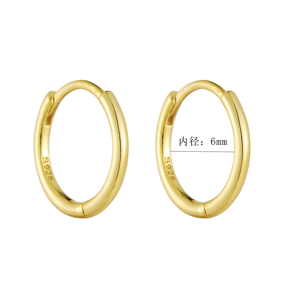 925 Sterling Silver High-End Hoop Earrings, 14K Gold Plated Sleek Minimalist Ins Style Jewelry