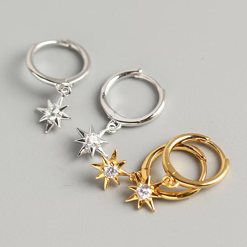 Eight-Point Star Ear Cuffs - 925 Sterling Silver Sweet Cool Stackable Earrings