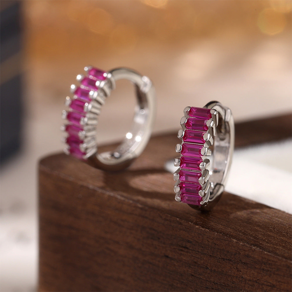 Color Zircon Hoop Earrings - 925 Silver Dopamine Niche Jewelry