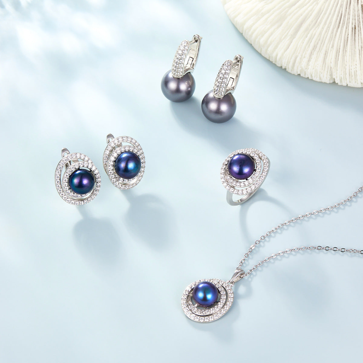 Cross-Border Pearl Jewelry Set | 925 Silver Vintage Earrings, Ring, Necklace