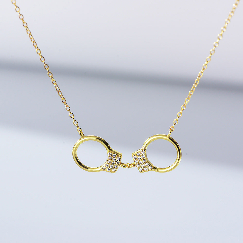 925 Sterling Silver Handcuff Necklace, Sparkling Zirconia Pendant