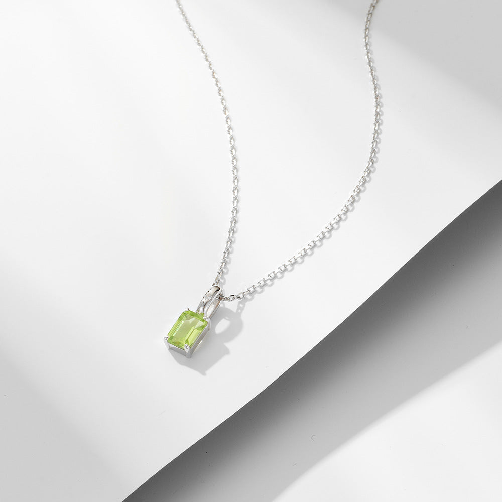 925 Sterling Silver Natural Amethyst & Peridot Pendant Necklace, Minimalist Light Luxury Color Gemstone Jewelry