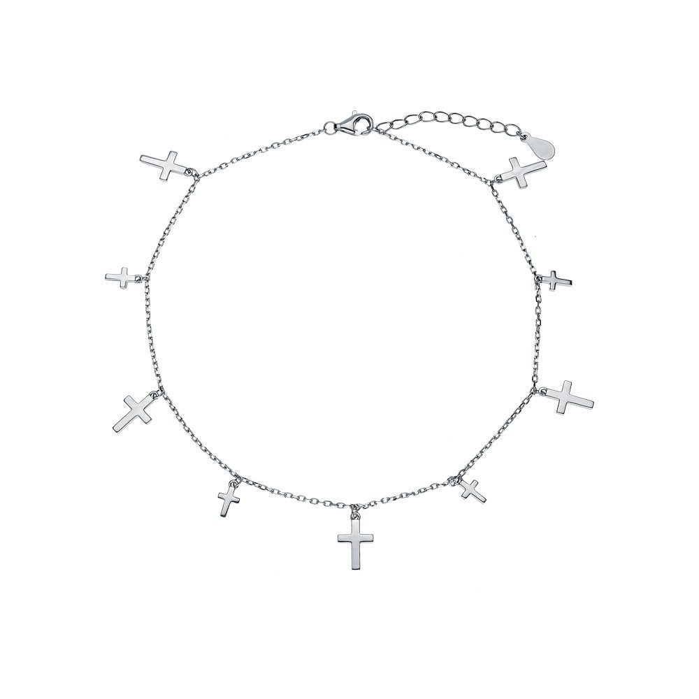925 Silver Crucifix Jewelry Set | Tassel Necklace, Bracelet, Anklet