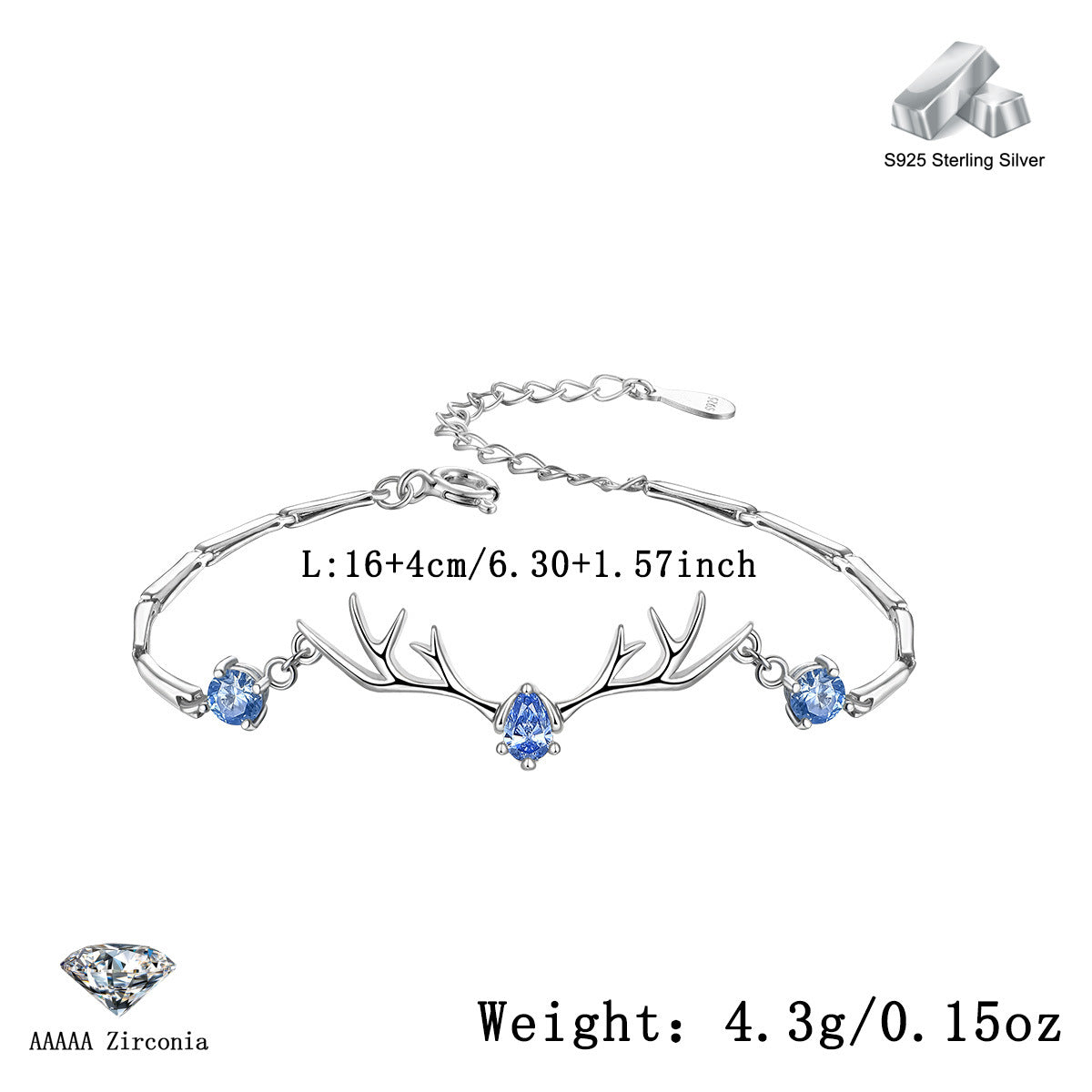 S999 Moose Antler Jewelry Set | Micro-Zircon Necklace & Bracelet