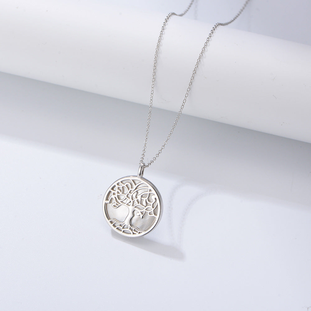 Sterling Silver Elegant Tree of Life Shell Pendant for Women, High-End Versatile Accessory