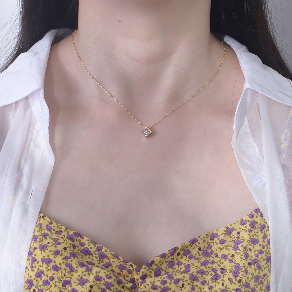 925 Sterling Silver Six-Pointed Star Pendant Necklace, Sparkling Zirconia Jewelry