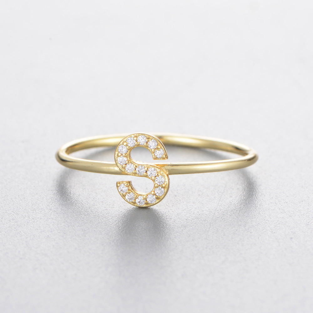925 Sterling Silver 26 Alphabet Zirconia Rings, Minimalist Stackable Initial Jewelry