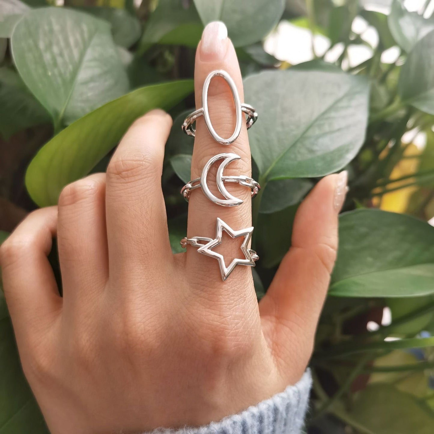 Star Moon Geometric Ring - 925 Silver Minimalist Wholesale Jewelry
