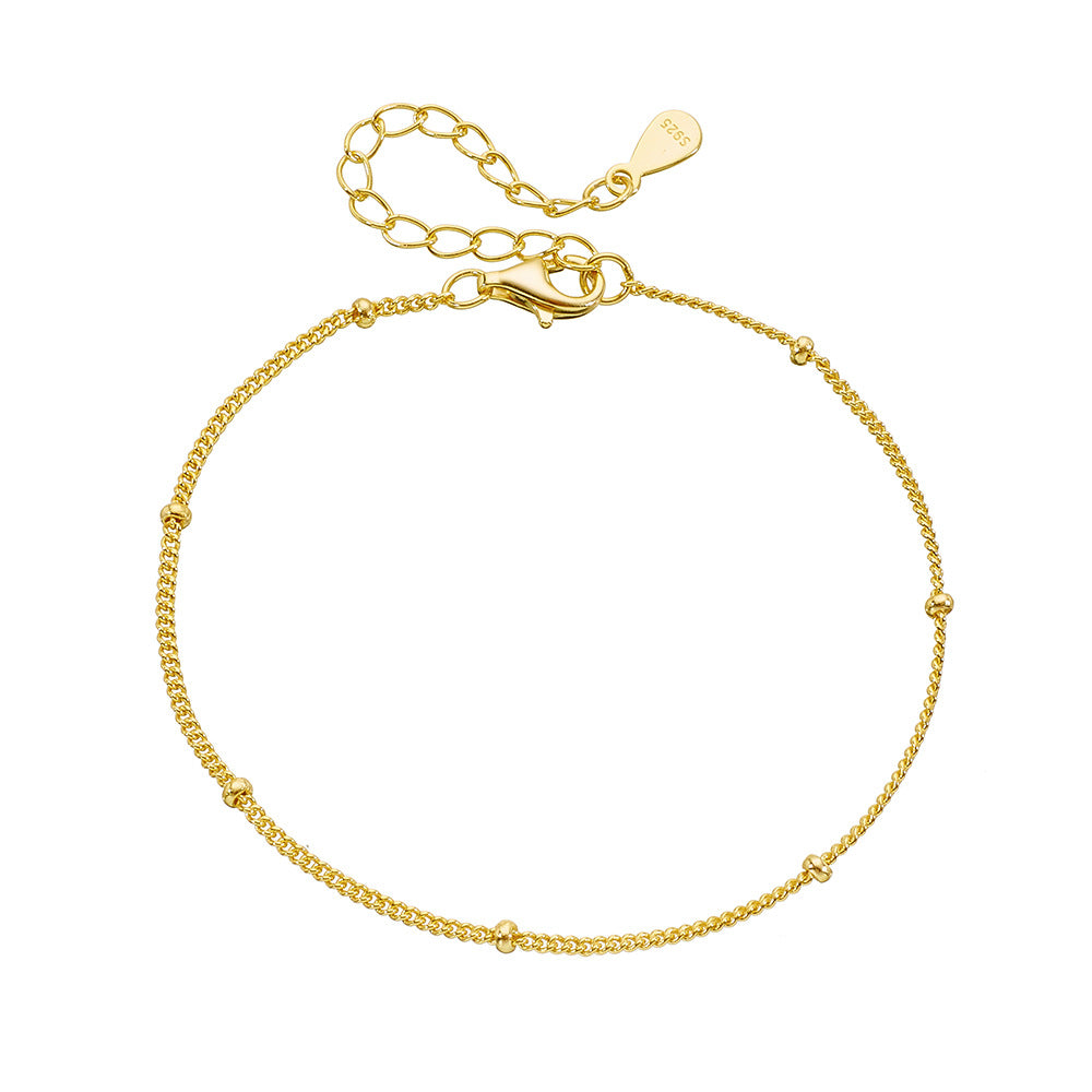 925 Sterling Silver Dainty Bead Chain Bracelet, Minimalist Petite Layering High-End Design Jewelry