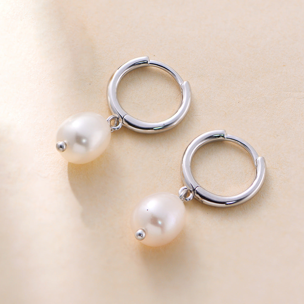 Sterling Silver Elegant Pearl Studs for Women, High-End Chic Versatile Accessory