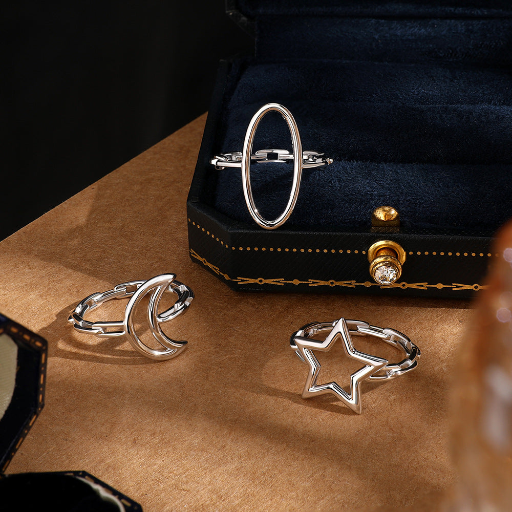 Star Moon Geometric Ring - 925 Silver Minimalist Wholesale Jewelry