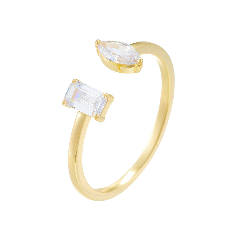 925 Sterling Silver Zirconia Open Ring, Light Luxury Geometric Ins Style Adjustable Jewelry