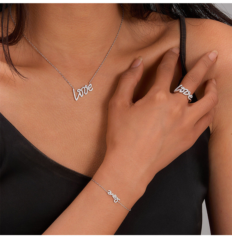 LOVE 925 Silver Necklace | Light Luxury Crystal Chain, Valentine's Gift