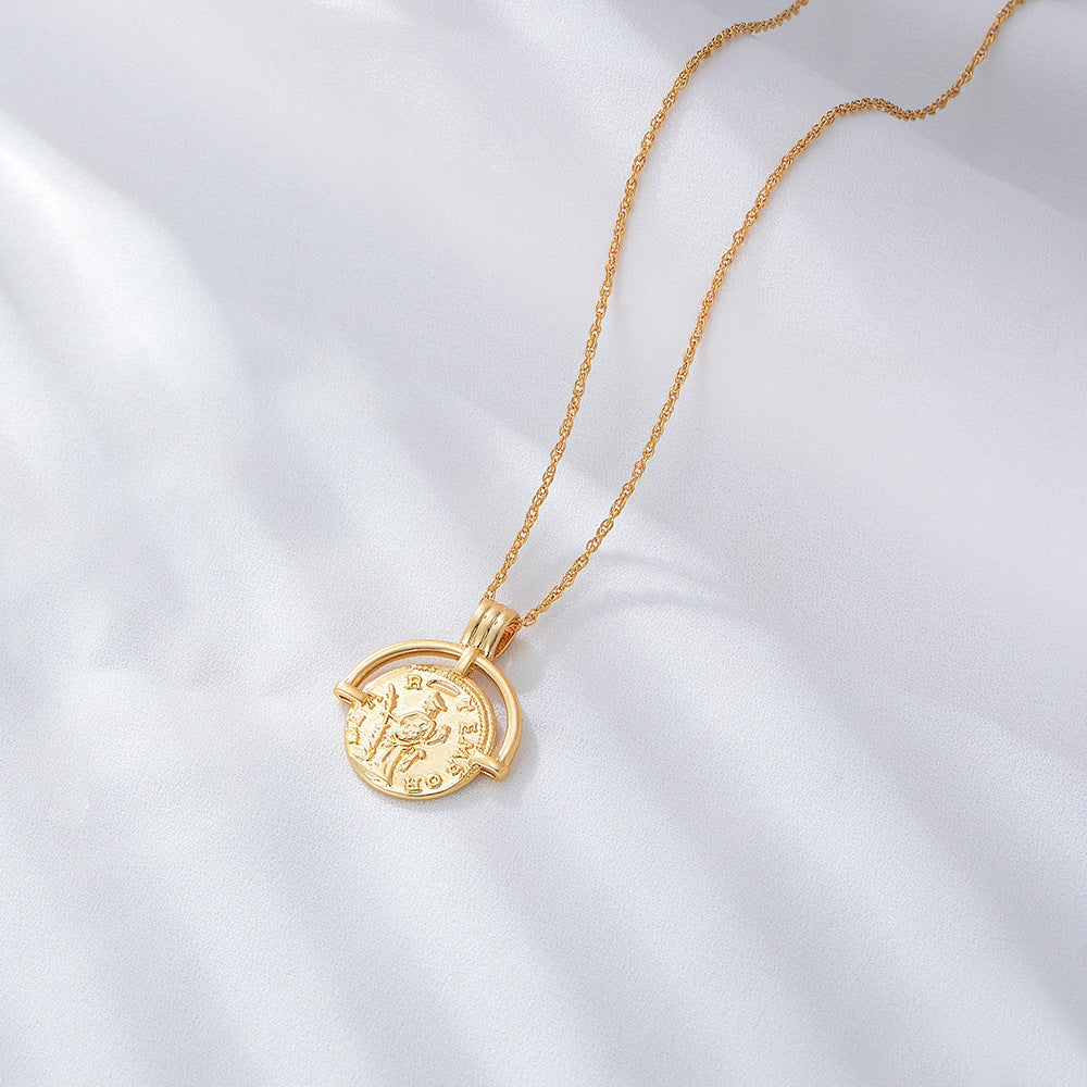 925 Sterling Silver Roman Coin Necklace, Vintage Medallion Pendant