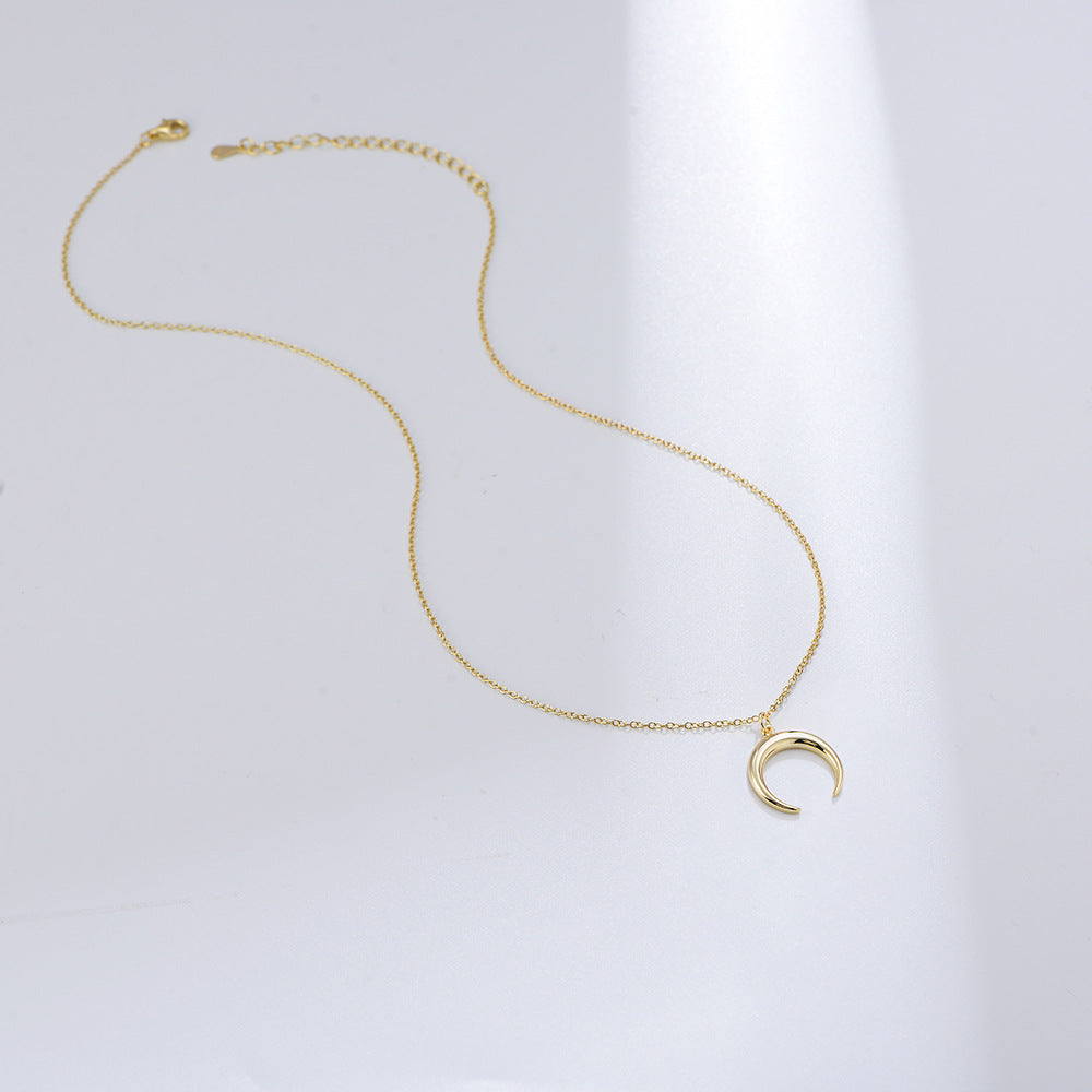 925 Sterling Silver Crescent Moon Necklace, Vintage Horn Pendant
