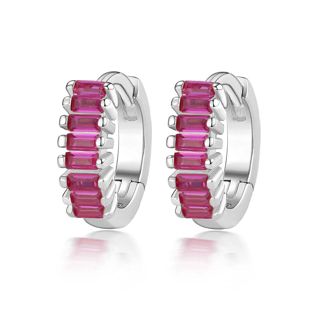 Color Zircon Hoop Earrings - 925 Silver Dopamine Niche Jewelry
