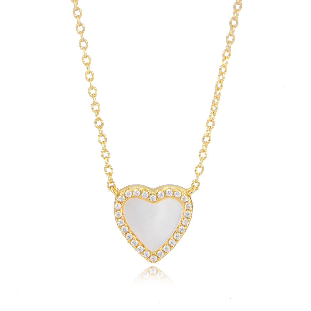 925 Sterling Silver Heart Shell Pendant Necklace, Sparkling Zirconia Jewelry