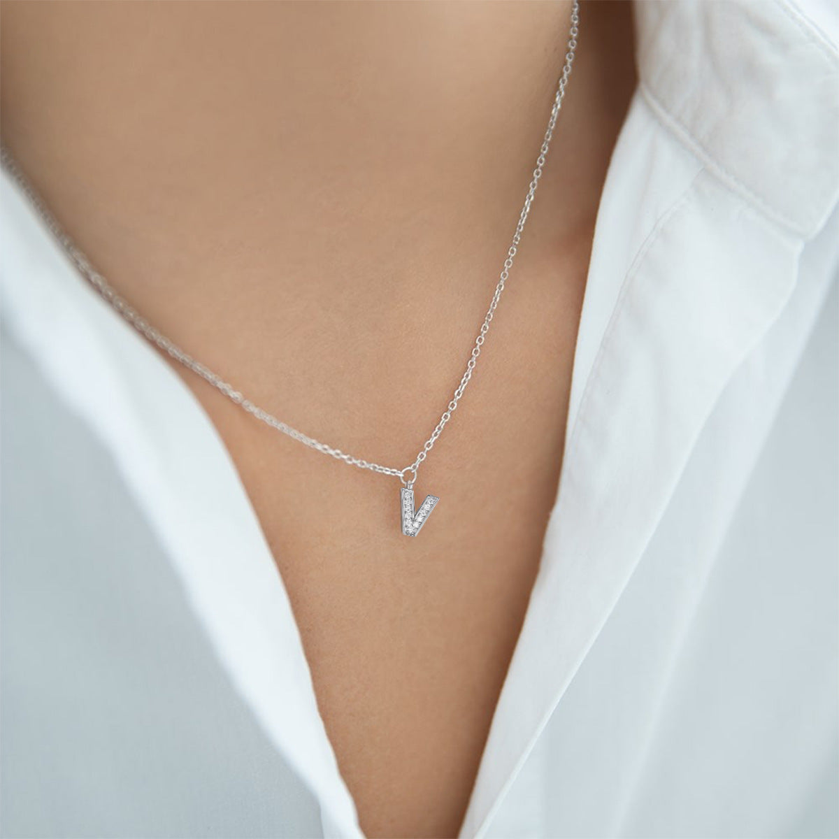 Custom Letter Necklace - 925 Silver Zircon Light Luxury Jewelry