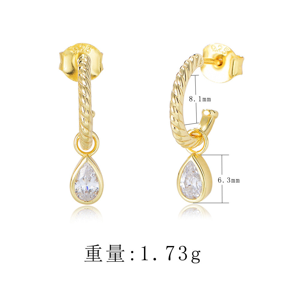 S925 Silver Classic C-Studs - Minimalist Teardrop Zirconia Earrings