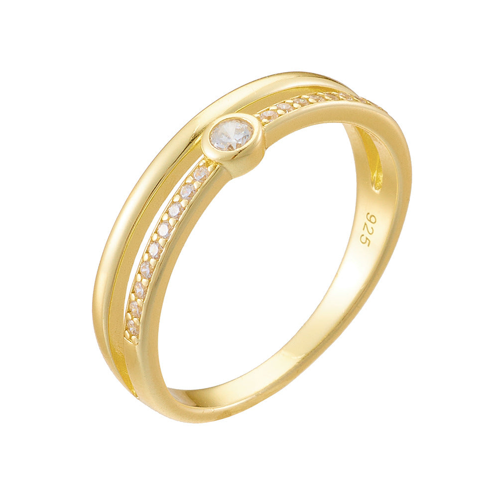 S925 Silver Modern Double-Sided Pave Ring - Sleek Cold Style Trendy Band