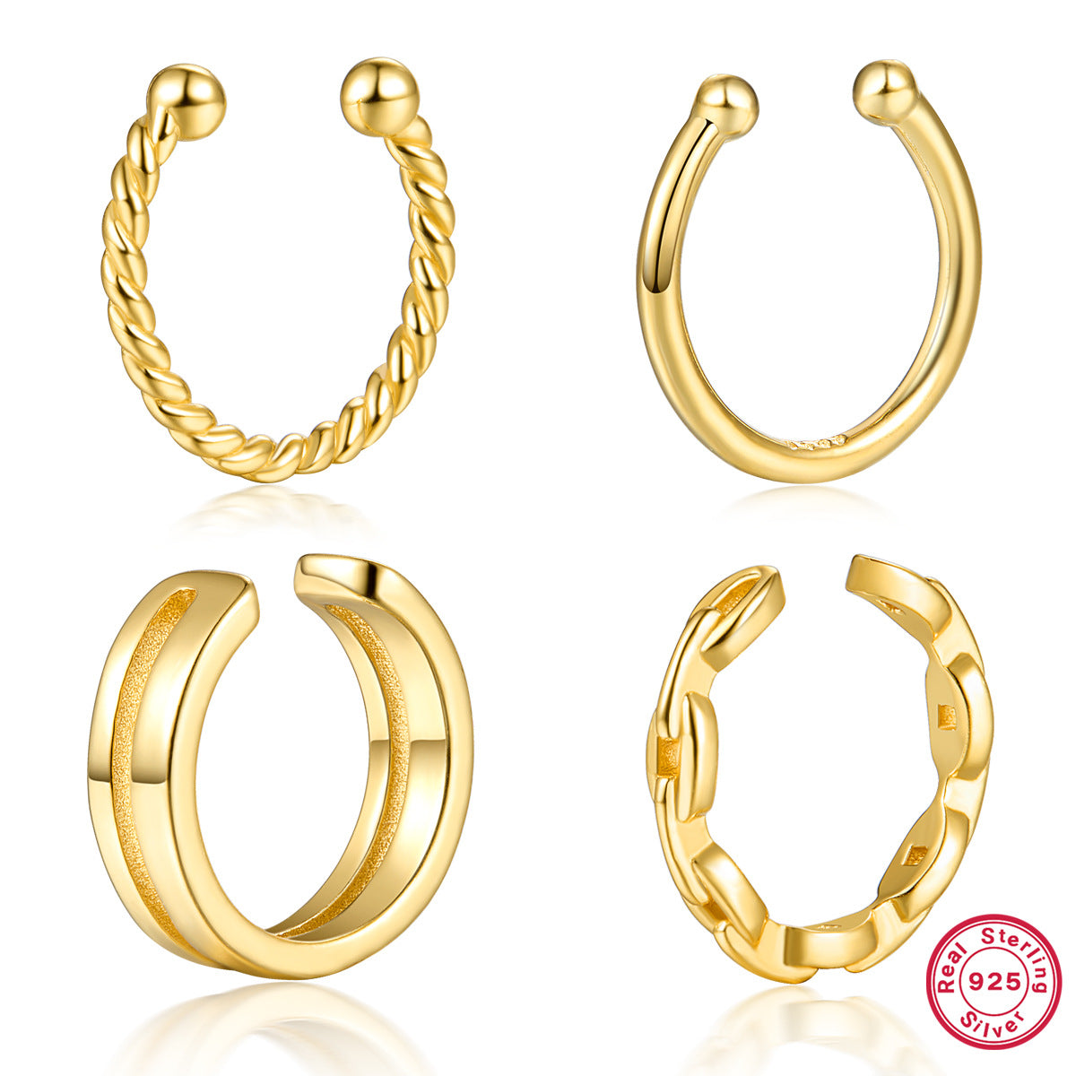 French Twist Ear Clips - 925 Silver No Piercing Earrings