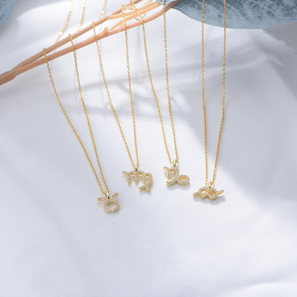 925 Sterling Silver Twelve Zodiac Diamond Pendant Necklace, Fashionable Viral Wish Amazon Hot Selling Jewelry