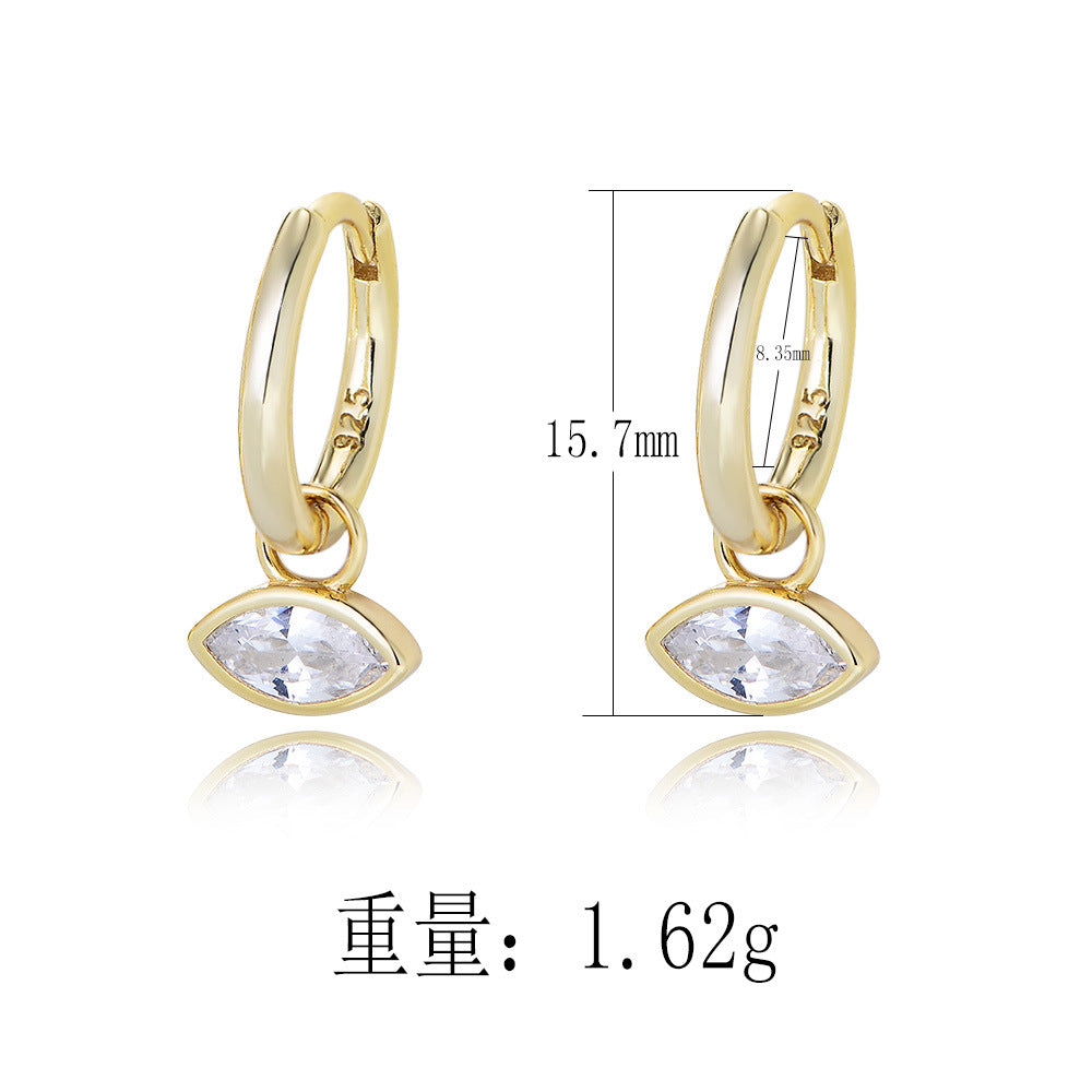925 Sterling Silver Geometric Marquise Zirconia Hoop Earrings, High-End Minimalist Jewelry
