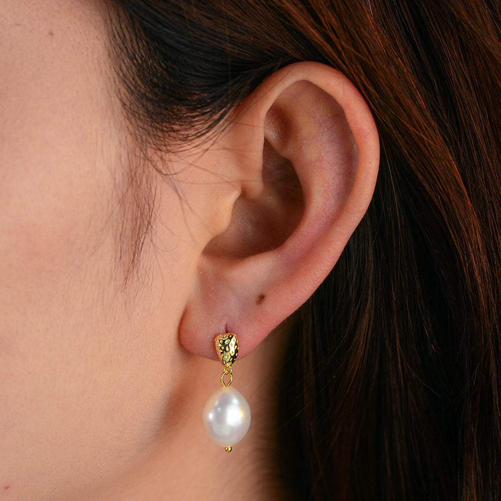 925 Sterling Silver Natural Baroque Pearl Earrings, French Vintage Romantic Jewelry