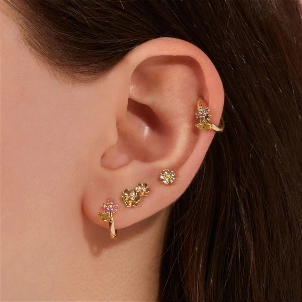 Floral Leaf Ear Cuffs - S925 Silver Fresh Pastoral Zircon Earrings