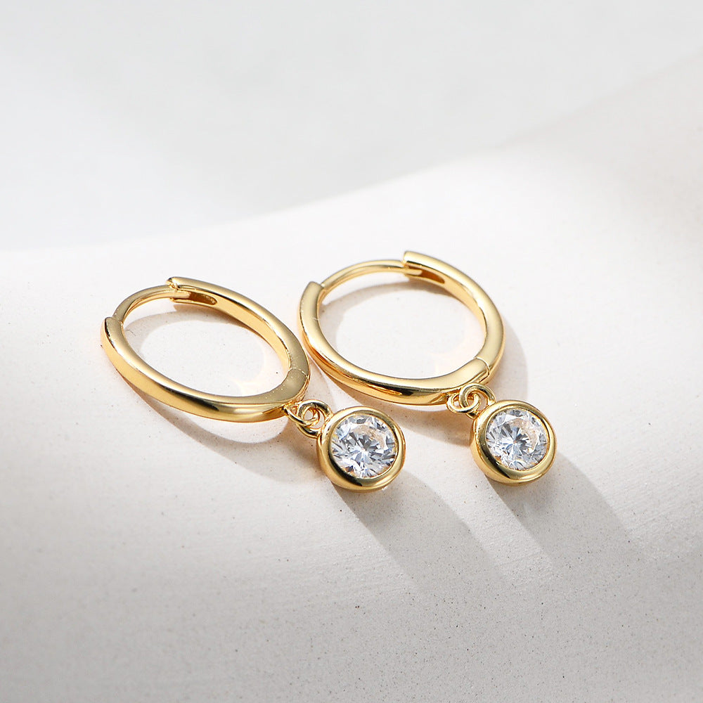 925 Sterling Silver Minimalist Drop Earrings, Pave Single Zirconia High-End Jewelry