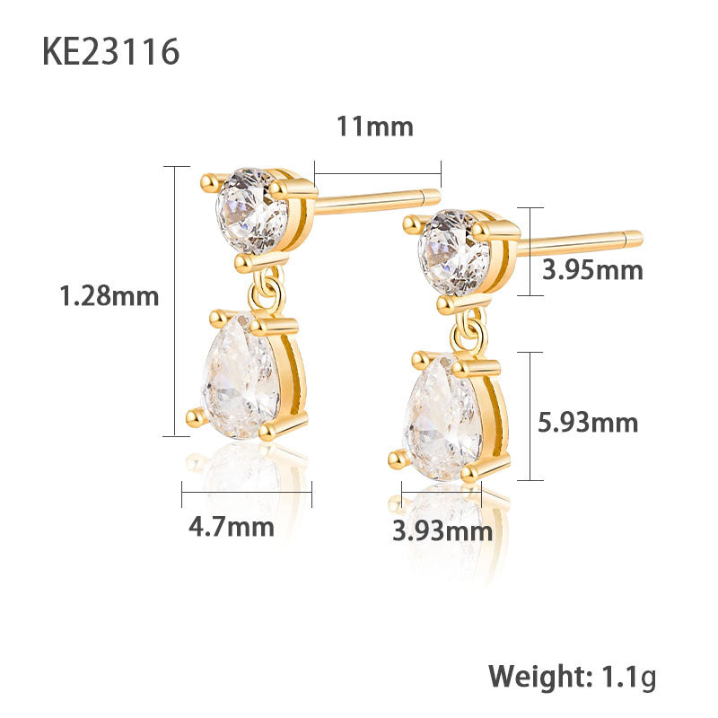 Teardrop Earrings - S925 Silver Colored Zircon Minimalist Earrings
