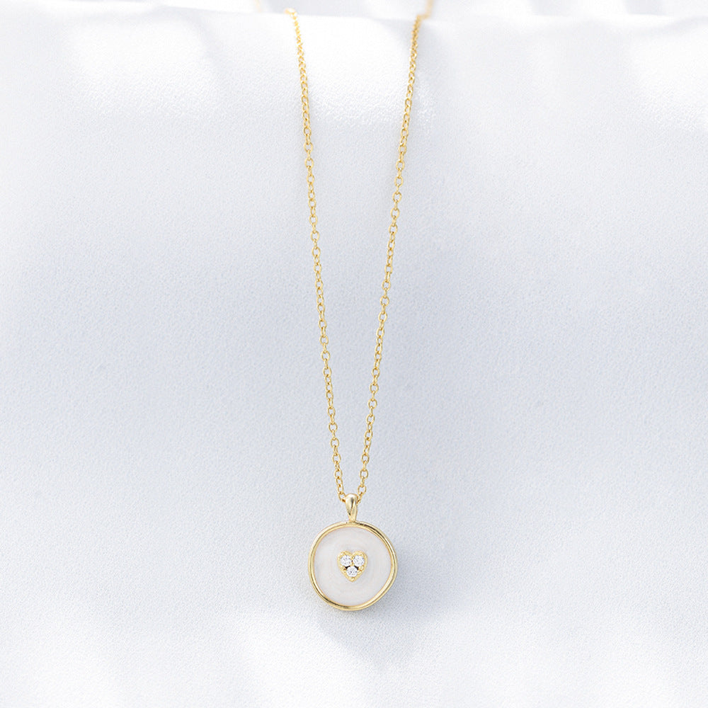 925 Sterling Silver Irregular Circle Enamel Pendant Necklace, Zirconia Jewelry