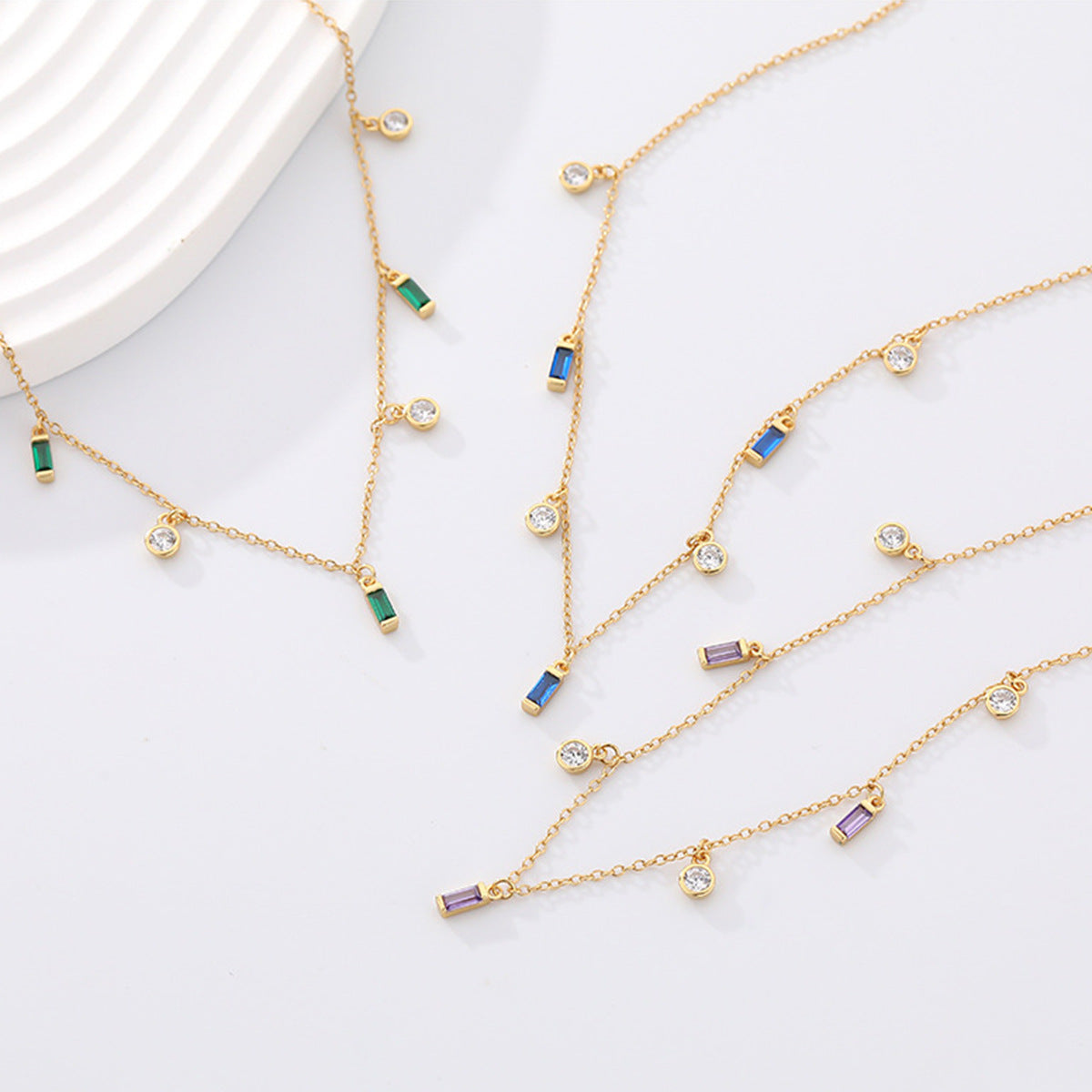 Geometric Fringe Necklace - S925 Silver Square Circle Layered Chain