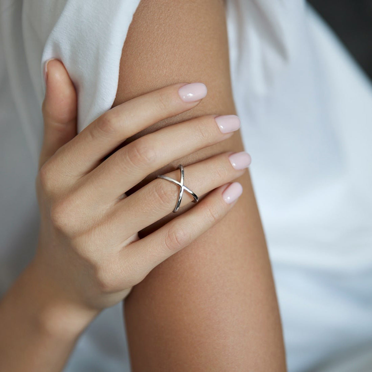 Cross Geometric Ring - 925 Silver Minimalist Niche Adjustable