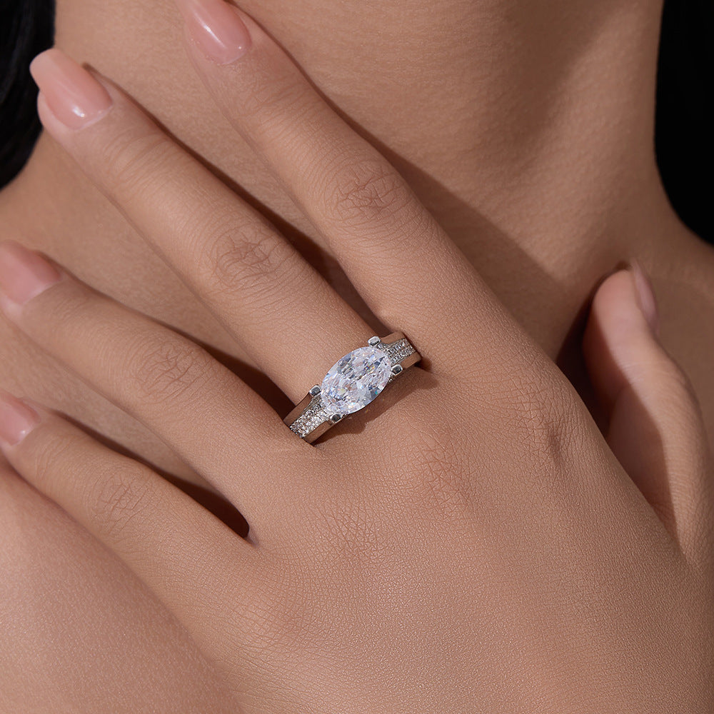925 Sterling Silver 4.5 Carat Oval 5A Zirconia Ring, High-End Wide Band Hot Selling Jewelry