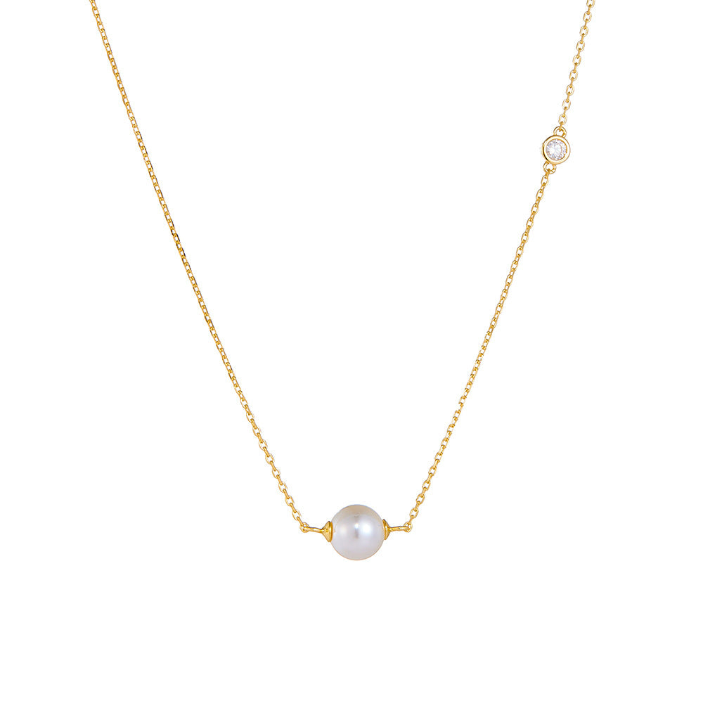 S925 Silver Elegant Solitaire Pearl Choker - Versatile Aesthetic Clavicle Chain