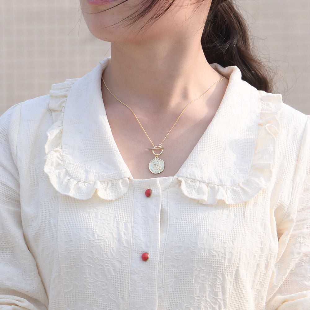 925 Sterling Silver Coin Necklace, Vintage Relief Medallion Pendant
