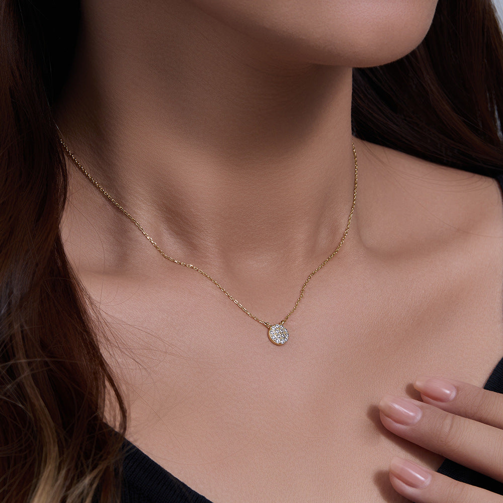 925 Sterling Silver Classic Round Zirconia Pendant Necklace, Minimalist Jewelry