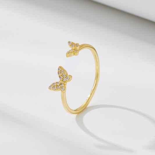 925 Sterling Silver Dainty Butterfly Open Ring, Light Luxury Minimalist Ins Style Adjustable Jewelry