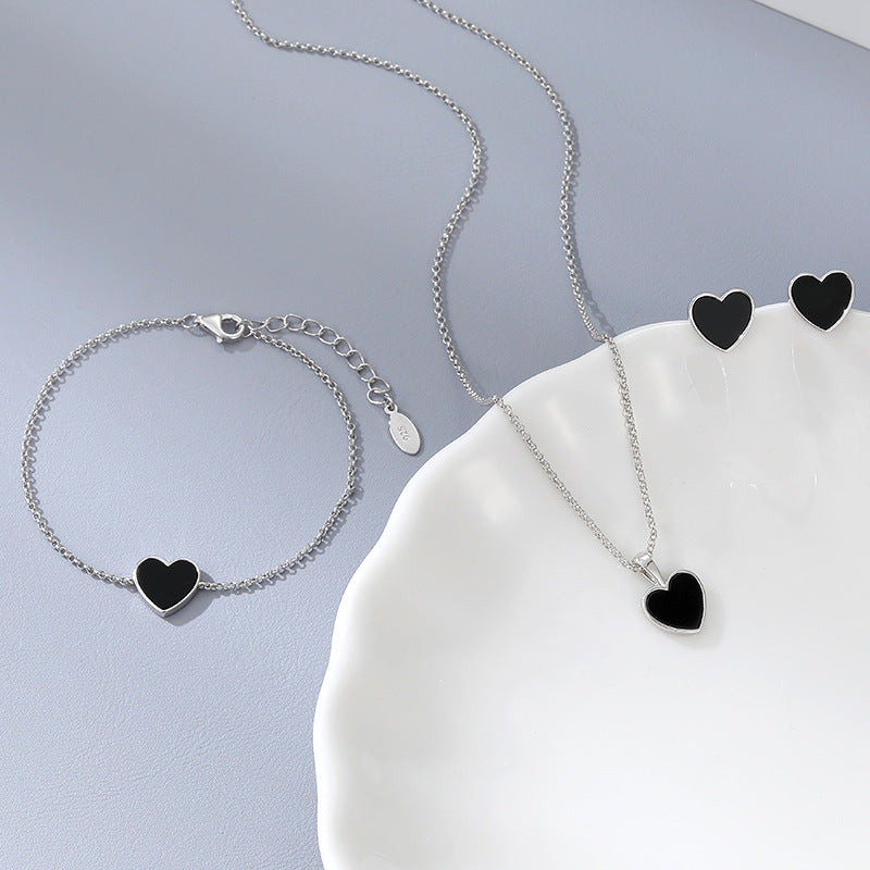 Black Agate Heart Necklace - S925 Silver European Best Seller Chain