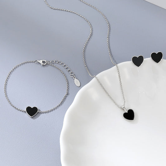Black Agate Heart Necklace - S925 Silver European Best Seller Chain