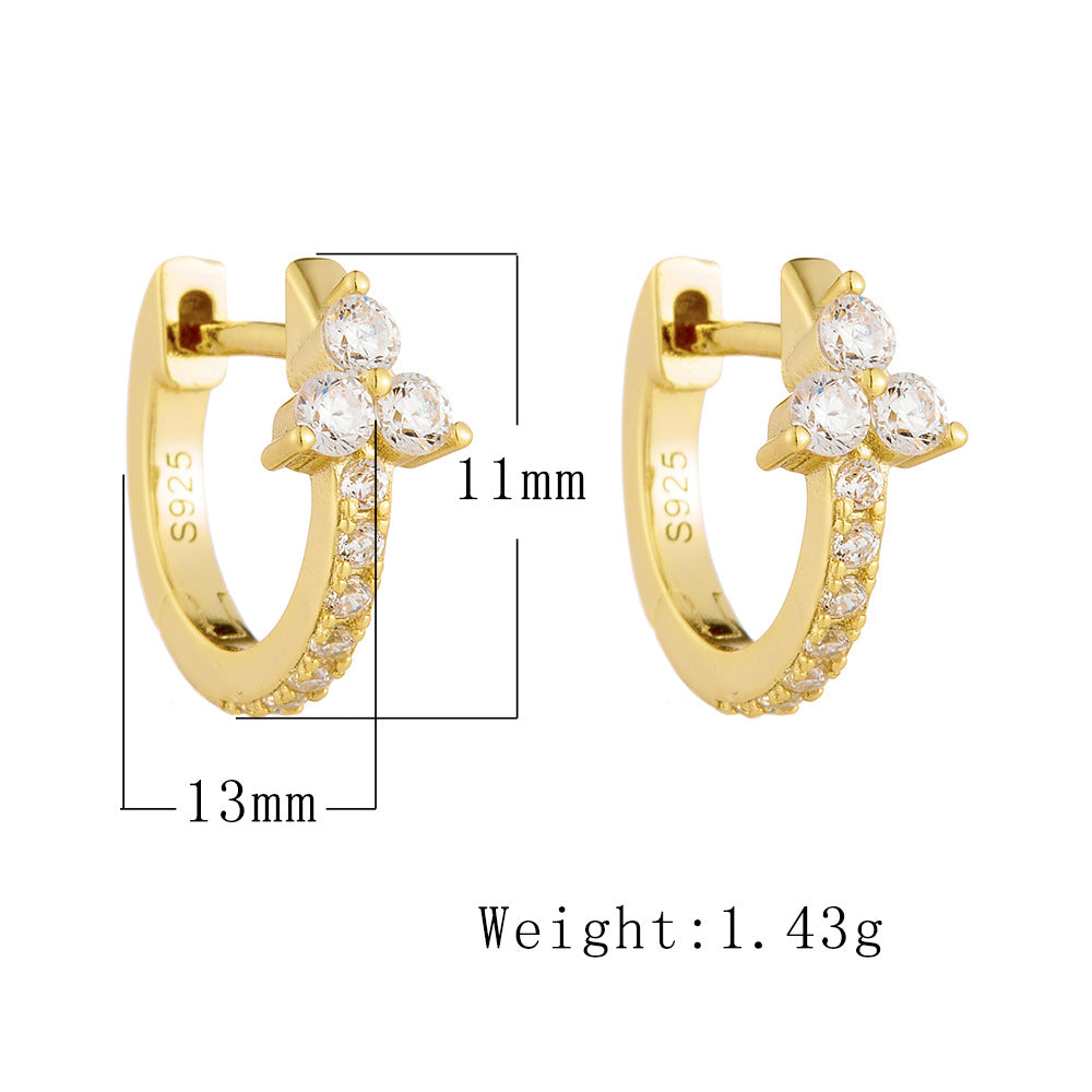 925 Sterling Silver Geometric Hoop Earrings, Sparkling Zirconia Huggie Hoops, Minimalist Elegant Ear Buckles for Women