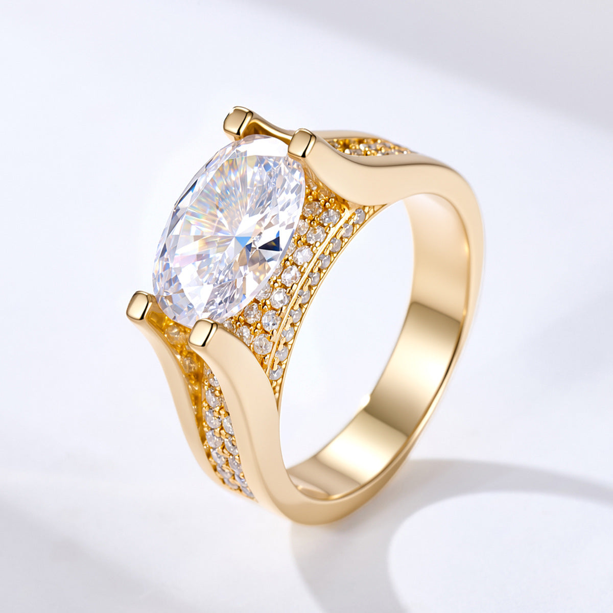 925 Sterling Silver 4.5 Carat Oval 5A Zirconia Ring, High-End Wide Band Hot Selling Jewelry