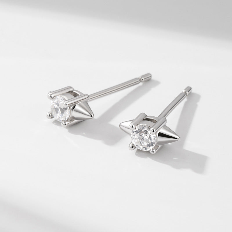 925 Sterling Silver Minimalist Geometric Cone Stud Earrings, Single Diamond Versatile Jewelry