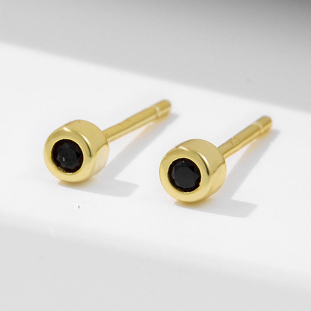 Sterling Silver Dainty Black Nano Stone Stud Earrings for Women, Modern Chic Accessory