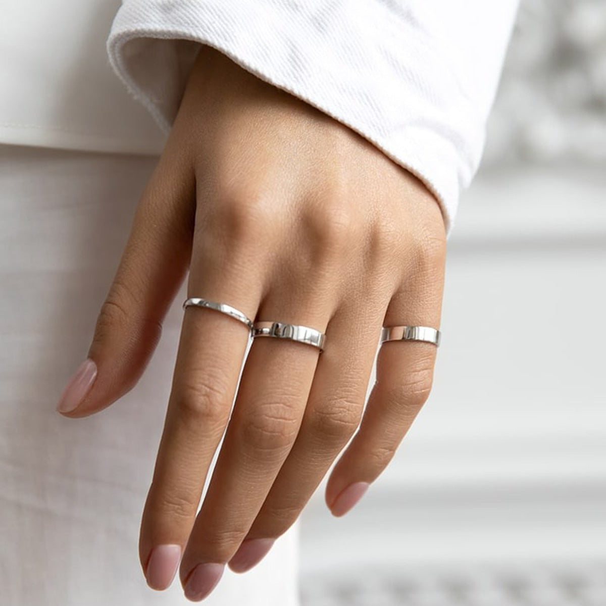 Custom Logo Silver Band Ring - 925 Sterling Silver Minimalist Niche