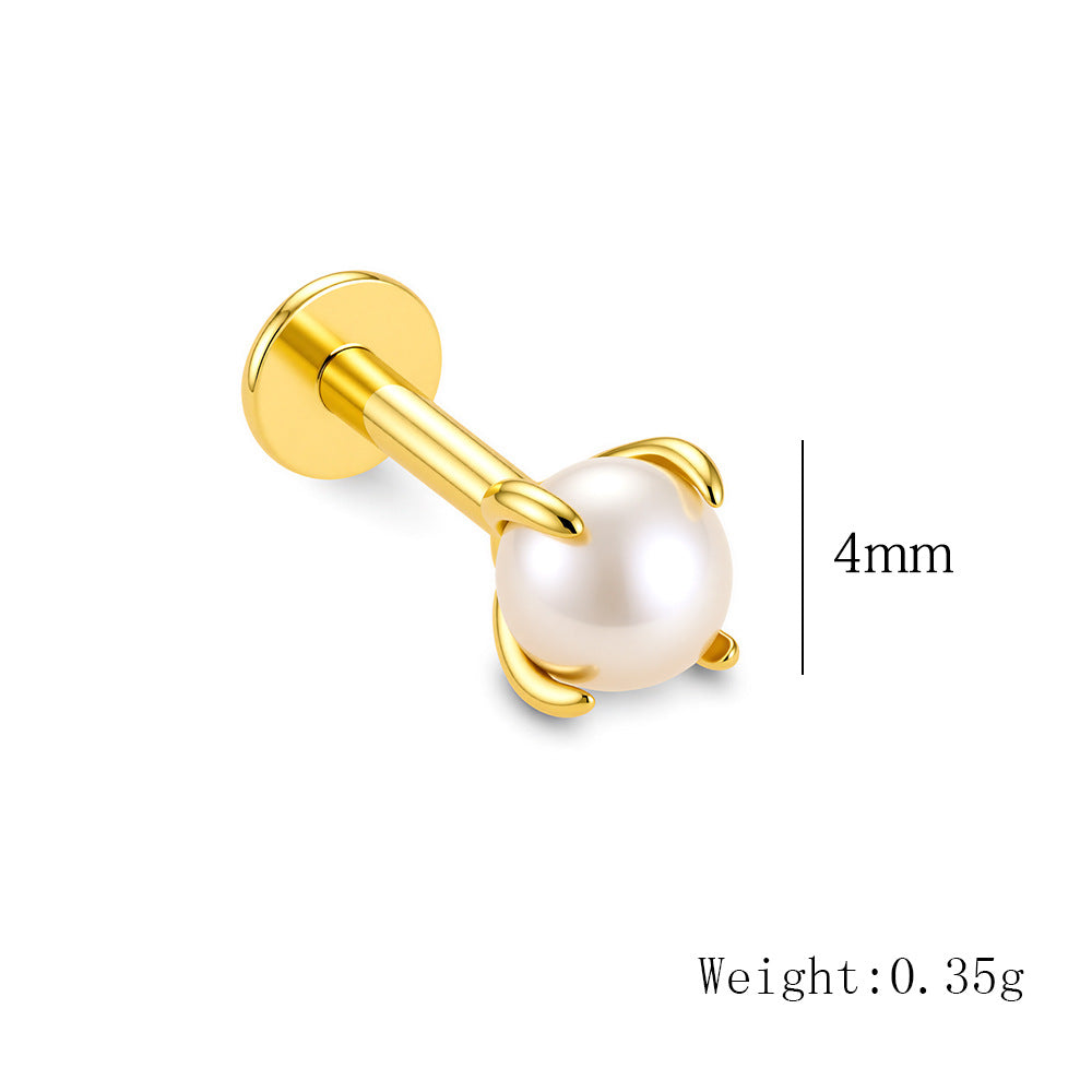 925 Sterling Silver Classic Pearl Flat-Back Labret Stud, Minimalist Threaded Piercing Jewelry