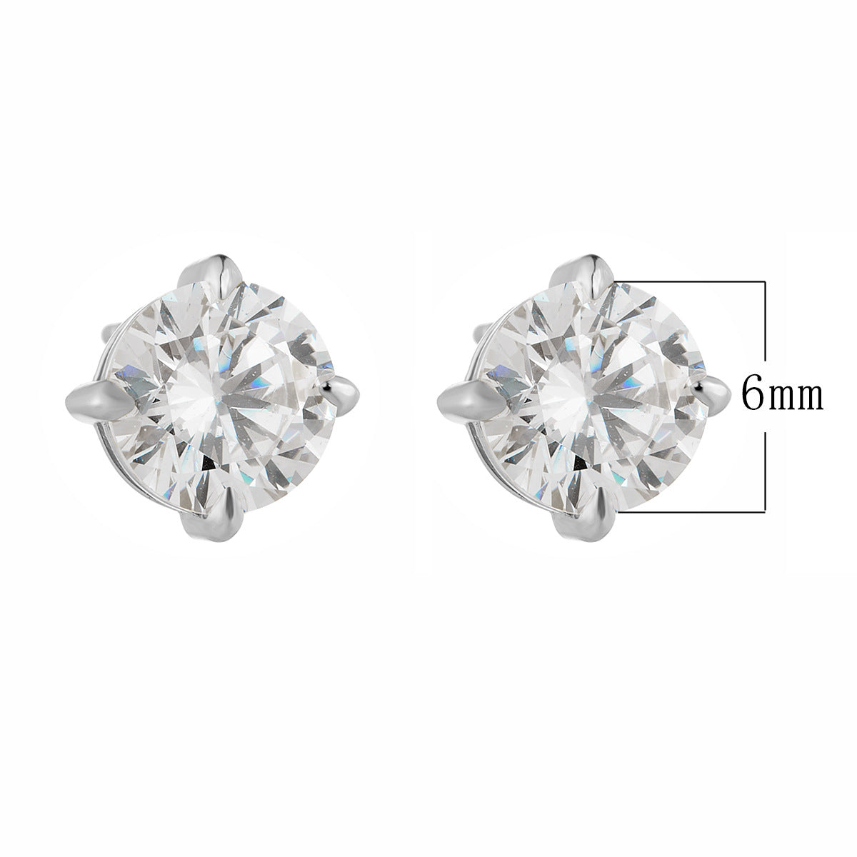 925 Sterling Silver Classic 4-Prong Round Zirconia Stud Earrings, Minimalist Daily Solitaire Jewelry