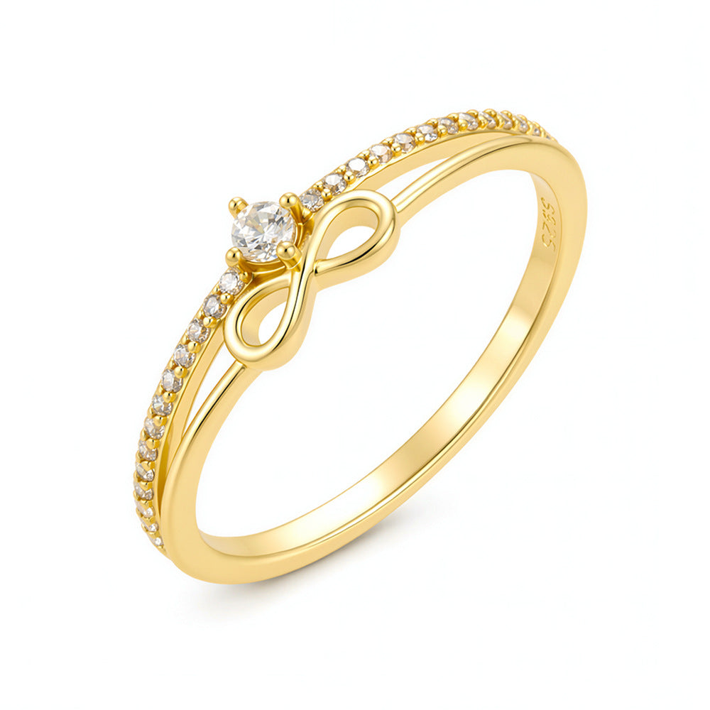 925 Sterling Silver Infinity Figure-8 Ring, Minimalist Pave Zirconia Lucky Band Jewelry