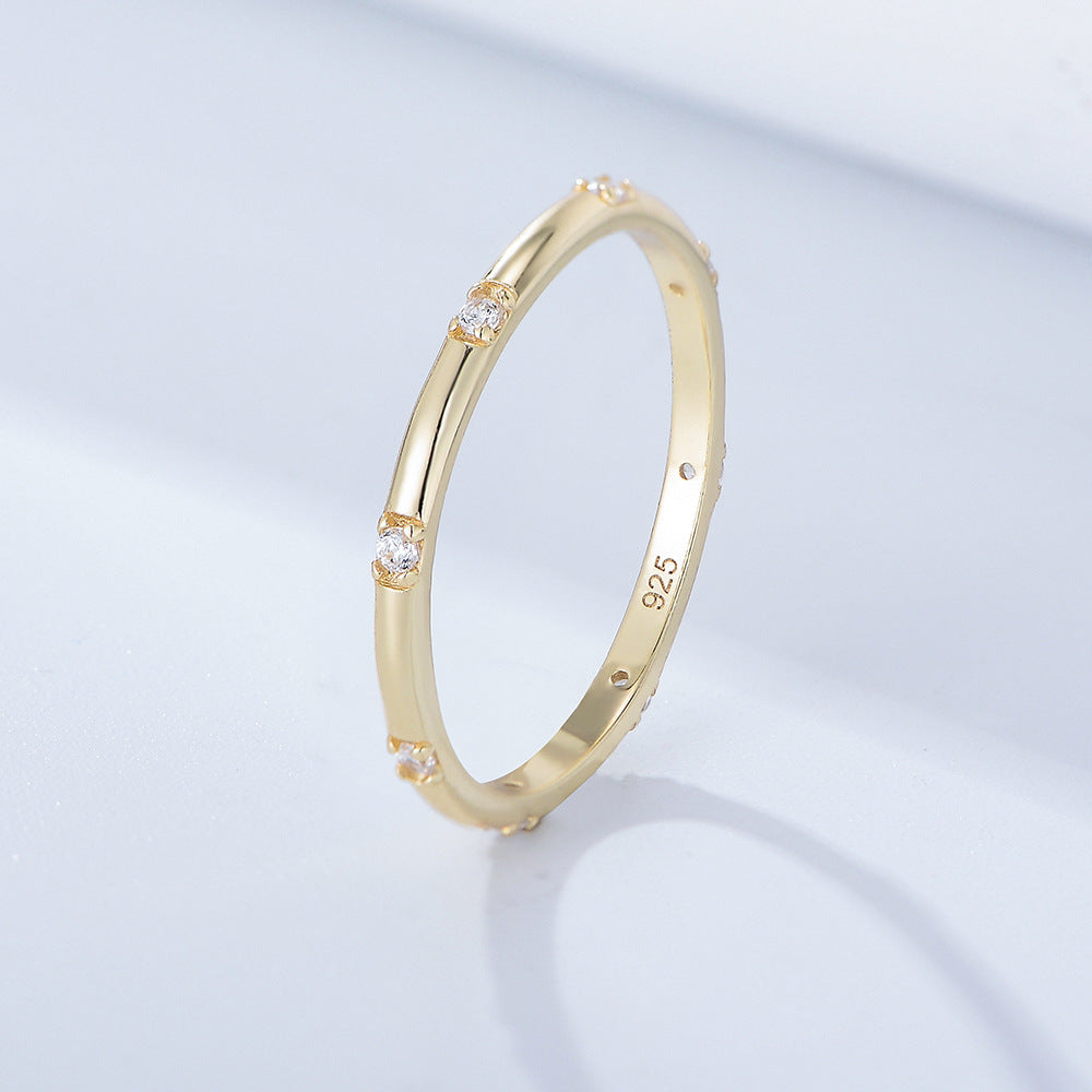 925 Sterling Silver Zirconia Band Ring, Minimalist Sparkling Jewelry